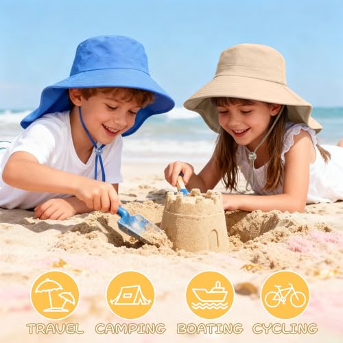 ZOORON Outdoor Kids Sun Hat with Neck Flap UPF 50+ Sun Protection Fishing Hat Wide Brim Summer Kids Beach Hats for Girls Boys - color: 1pack-khaki