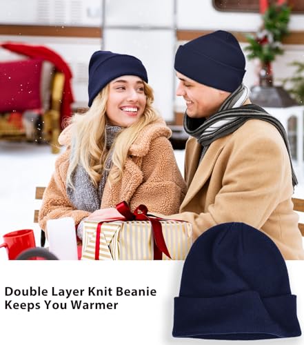 ROYBENS 100% Cotton Beanie Hat for Women Men Warm Winter Hats Knit Beanies - color: Navy Blue