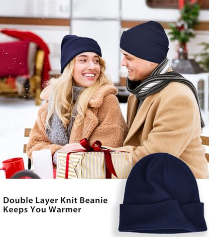 ROYBENS 100% Cotton Beanie Hat for Women Men Warm Winter Hats Knit Beanies - color: Navy Blue