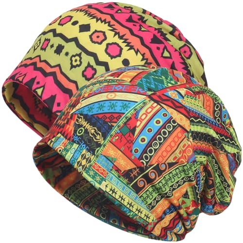 Jemis Sweet Heartwarming Breast Cancer Beanie Hat, Romantic Knitted Hat, Cancer Headwear Caps Baggy Skull Sleep Scarf - color: 2 Pack Yellow & Red