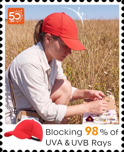 Home Prefer Mens Womens UPF50+ Sun Hat Athletic Adjustable Baseball Cap Quick Dry UV Protection Workout Running Golf Hat - color: Red, size: Large