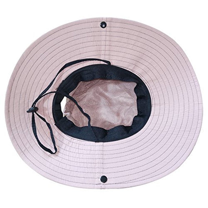 Muryobao Women's Ponytail Sun Hat UV Protection Foldable Mesh Wide Brim Beach Fishing Hat - color: Pink