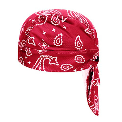 Greenery-GRE Head Tie Quick Drying Cycling Cap Headband Skull Beanie Bandana Do Rags Moisture Wicking Pirate Hat Helmet Liner - color: Red, Print Style