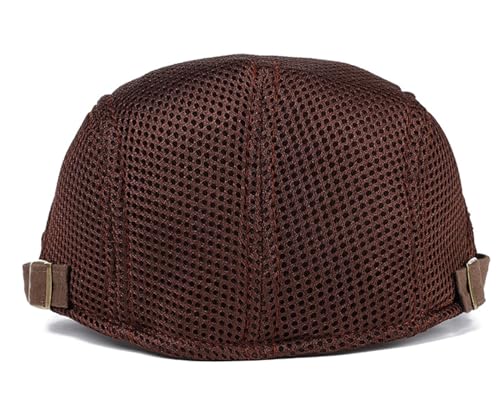 DIYDECAL Mens Breathable Mesh Summer Hat Adjustable Newsboy Beret Ivy Cap Cabbie Flat Cap - color: Brown