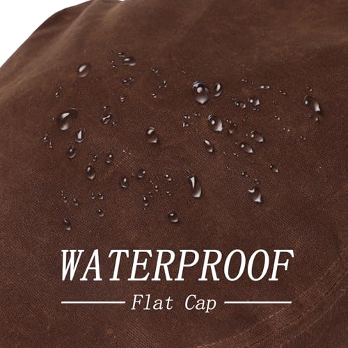 Newsboy Flat Cap for Men Waxed Cotton Cabbie Hats for Men Gatsby Irish Ivy Cap Summer Waterproof Golf Driving Hats - color: Brown-waterproof Waxed Cotton, size: Large
