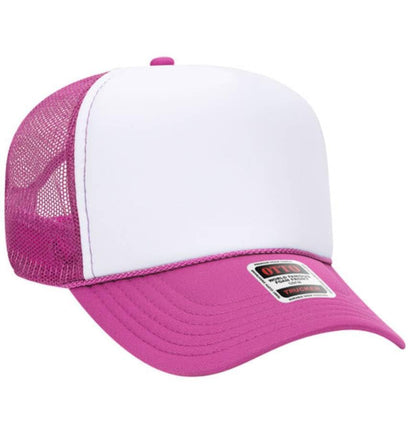 Otto Cap 5-Panel Mid Profile Mesh Back Trucker Hat, OS - color: Hot Pink/White