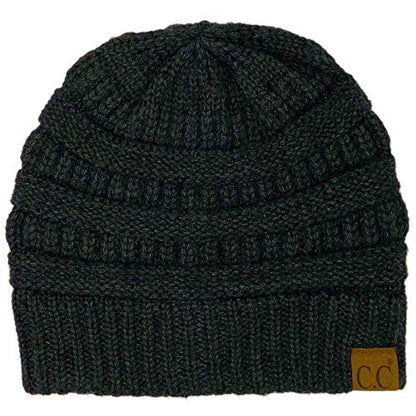 CC Classic Winter Fall Trendy Chunky Stretchy Cable Knit Beanie Hat - color: Snuggly Soft Black/Gray Mix