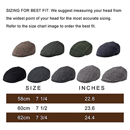 FEINION Men's Wool Tweed Newsboy Ivy Cap Gatsby Golf Flat Hat - color: Dark Grey, size: 7 3/4
