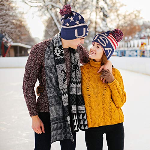 USA Winter Hat - Knit, Cuffed Beanie with Pom Pom, USA Flag Design, Warm Fun for Cold Days - size: Large-X-Large