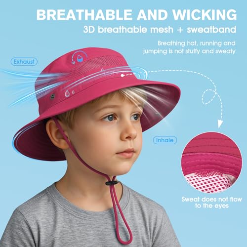 Century Star Outdoor Kids Sun Hat UPF 50+ Quick Dry Adjustable Bucket Hat Windproof Waterproof Beach Fishing Safari Hat - color: Watermelon Red