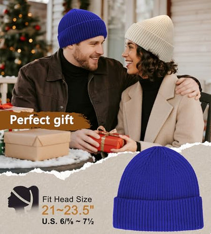 Seamless Beanie Hat for Men Women Wool Fisherman Beanies Winter Hats - color: Royal Blue