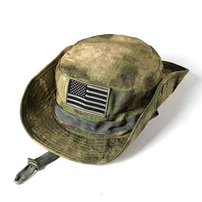 Breathable Mesh Boonie Hat, Wide Brim Sun/Fishing Hat, Adjustable Chin Strap - color: Green