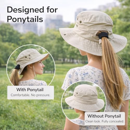TOP-EX ChicPony Ponytail Sun Hat for Women, Waterproof UPF 50+ Wide Brim - color: 0702_pink, size: Small-Medium