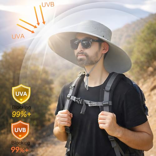 HUAMULAN Men Wide Brim Sun Hat Summer Outdoor Women Bucket Fishing Hats - color: D3-lightgray