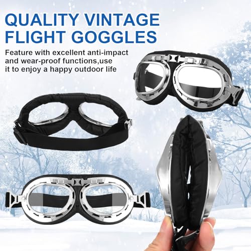 JaGely 4 Pcs Pilot Hat and Goggles Flight Costume Accessories Pilot Helmet Cap with Ear Flaps Hat Adults Winter (Classic,Blue and Wheat) - color: Blue and Wheat, style: Classic