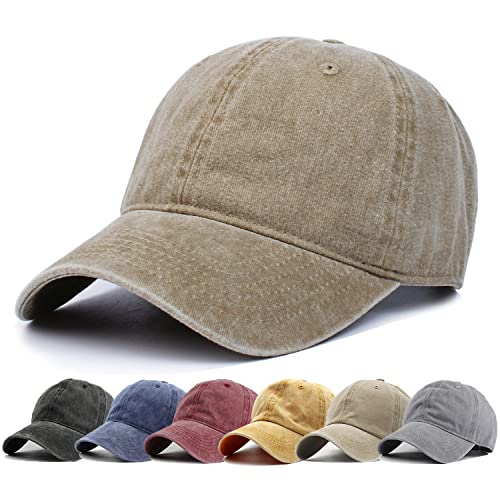 HH HOFNEN Baseball Cap Washed Cotton Unstructured Vintage Hat for Men Women - color: #1 Khaki