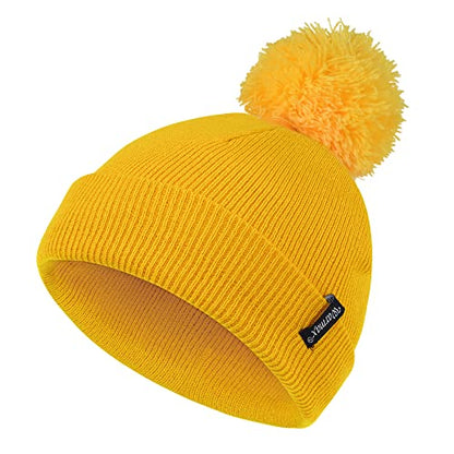 Zando Toddler Winter Hat & Pom Pom Beanie, Double Layer Knit Cap for Boys & Girls - color: Yellow, size: 3-8 Years