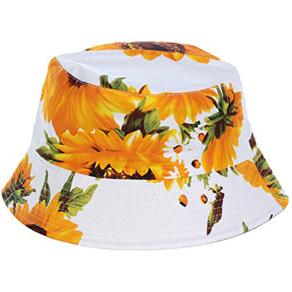 BYOS Unisex Trendy Reversible Lightweight Printed Bucket Hat Packable Outdoor - color: Hearty Sunflower