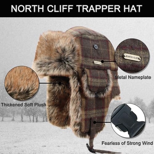 Unisex Winter Trapper Hat Cold Proof Keep Warm Hat with Ear Flaps for Hunting Skiing Trooper Outdoor Activities - color: Dark Plaid Series-brown, size: Medium-Large