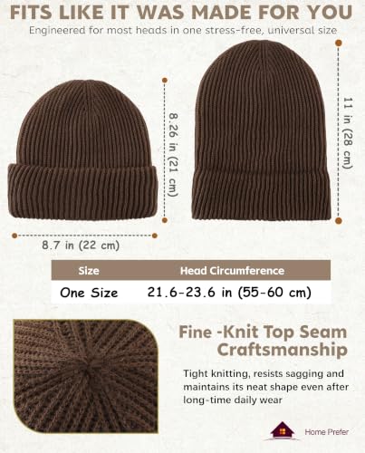 Home Prefer Rib Knit Beanie Hat for Men and Women Cuffed Beanie Winter Hat - color: Coffee