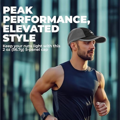 Tough Headwear 5 Panel Running Hat-Lightweight Breathable Nylon Trail Runner Hats-Camper Hat -Flat Brim Runners Hats - color: Black