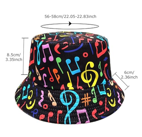 Summer Bucket hat, Love Pattern Sun hat, Packable Fisherman Outdoor Travel Hiking Beach Cap, one Size - color: Musical Notes