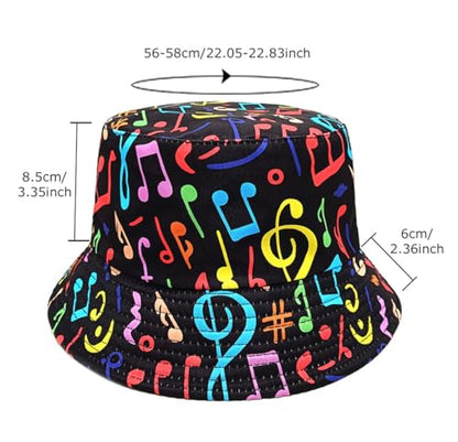 Summer Bucket hat, Love Pattern Sun hat, Packable Fisherman Outdoor Travel Hiking Beach Cap, one Size - color: Musical Notes
