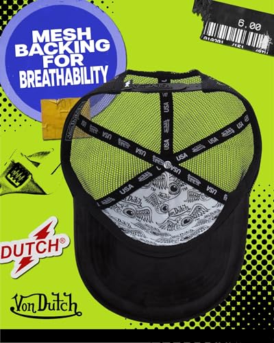 Von Dutch Unisex Velvet Trucker Hat, Curved Bill, Mesh Back, Snapback - color: Black