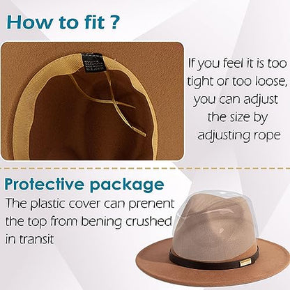 Fedora Hats for Men Wide Brim Panama Hat with Classic Belt - color: Khaki