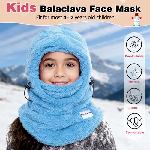 Kids Balaclava Ski Mask Windproof Hooded Face Mask Thermal Fleece Winter Hat for Boys Girls - color: Light Grey