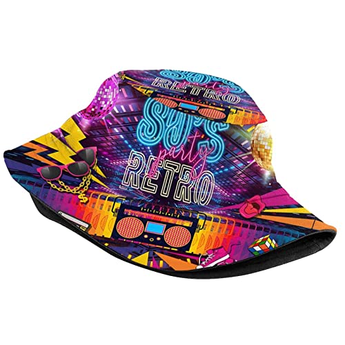 Funny Retro 80s 90's Style Design Summer Unisex Reversible Print Bucket Hat - color: 80s_ 90s 12