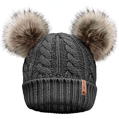 Arctic Paw Pom Pom Beanie Cable Knit Fleece Lined Winter Beanie Women Hat - color: Charcoal Hat Coffee Ball