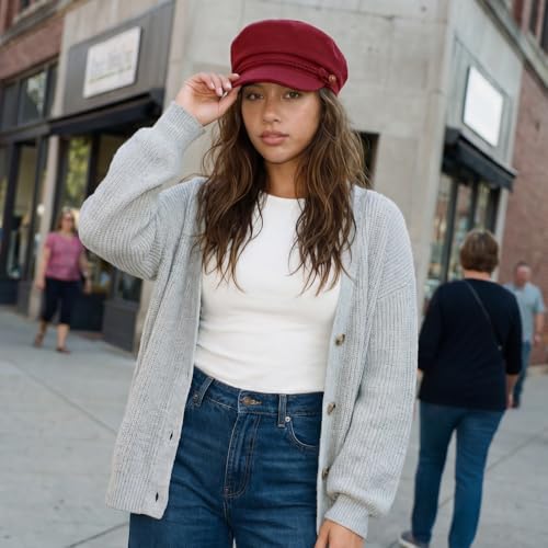 C.C Cotton Fisherman Cap for Women – Classic Fiddler Hat, Lightweight Breathable Cotton, Trendy Greek Fisherman Style - color: Wool Bland-red