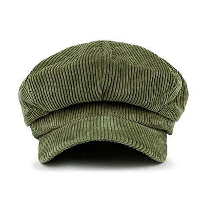 ililily Washed Cotton Newsboy Cabbie Cap Corduroy Duck Bill Flat Hunting Hat - color: Olive - New