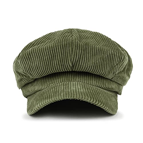 ililily Washed Cotton Newsboy Cabbie Cap Corduroy Duck Bill Flat Hunting Hat - color: Olive - New