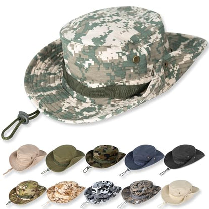 Sun Hats for Men Women Bucket Hat UPF 50+ Boonie Fishing Safari Hat - color: Green Digital