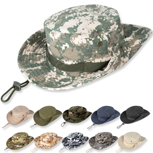 Sun Hats for Men Women Bucket Hat UPF 50+ Boonie Fishing Safari Hat - color: Green Digital
