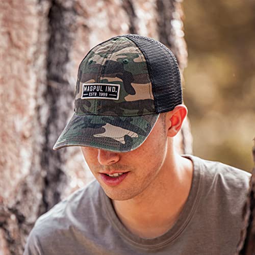 Magpul Trucker Hat Snap Back Baseball Cap, One Size Fits Most - color: Established Garment Washed Woodland Camo