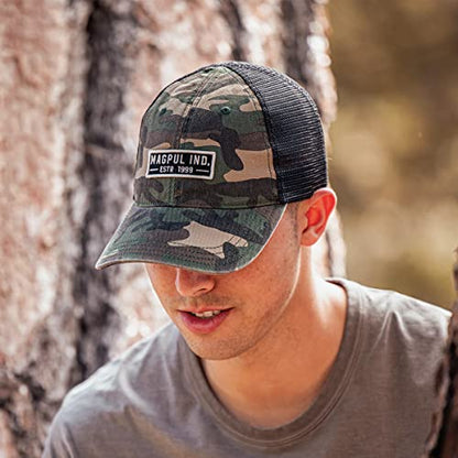 Magpul Trucker Hat Snap Back Baseball Cap, One Size Fits Most - color: Established Garment Washed Woodland Camo