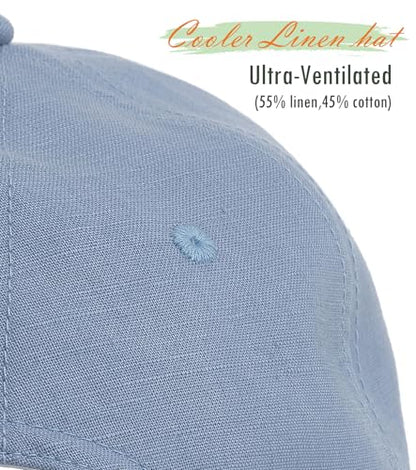 Linen Cotton Baseball Cap, Summer Breathable Dad Hat Men Women - color: Denim Blue