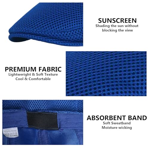 meioro Men's Mesh Flat Cap Summer Breathable Newsboy Hats Beret Ivy Cap Gatsby Irish Cabbie Driving Hat Full Head Wrap - color: Royal Blue