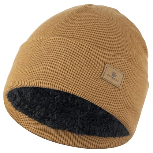Ocatoma Winter Beanie for Men Women Cuffed Thick Knit Ski Hats Fleece Lined - color: Brown