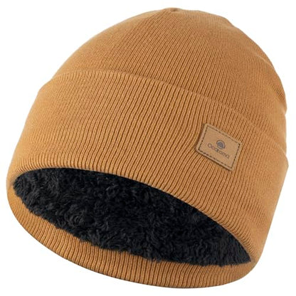 Ocatoma Winter Beanie for Men Women Cuffed Thick Knit Ski Hats Fleece Lined - color: Brown