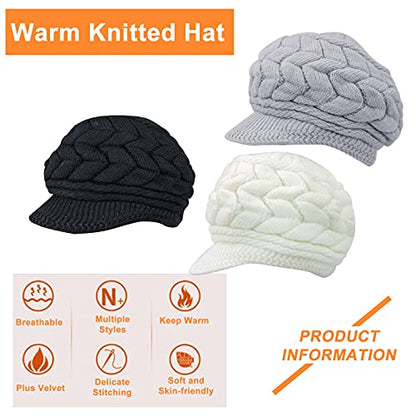 Andiker Winter Knit Hat for Women, Slouchy Beanies Cap with Brim, Warm Fleece Lined Women Thick Hat - color: Black