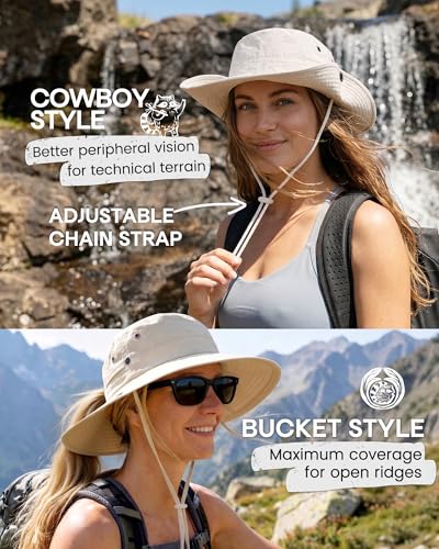 FURTALK Sun Hats for Women Wide Brim Bucket Hat Ponytail Hole Outdoor UPF - color: Beige