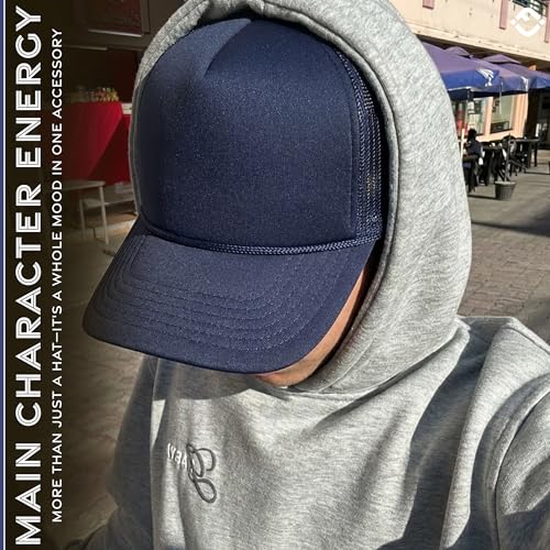 Funky Junque Blank Mesh Foam Lightweight Snapback Trucker Hat - color: Navy