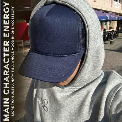 Funky Junque Blank Mesh Foam Lightweight Snapback Trucker Hat - color: Navy