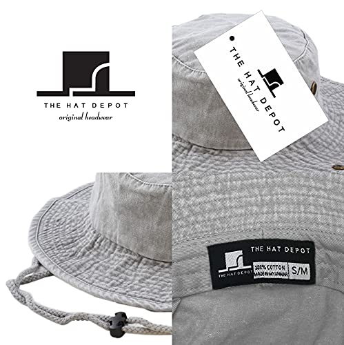 The Hat Depot Cotton Stone-Washed Safari Wide Brim Foldable Double-Sided Sun Boonie Bucket Hat - color: 3. Pigment - Grey, size: Large-X-Large