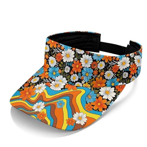 Cool Styles Sun Visor Hats 21.65~23.62 inches Adjustable Open-Top caps Quick-Dry Visor Cap - color: Pretty Hippie Flowers
