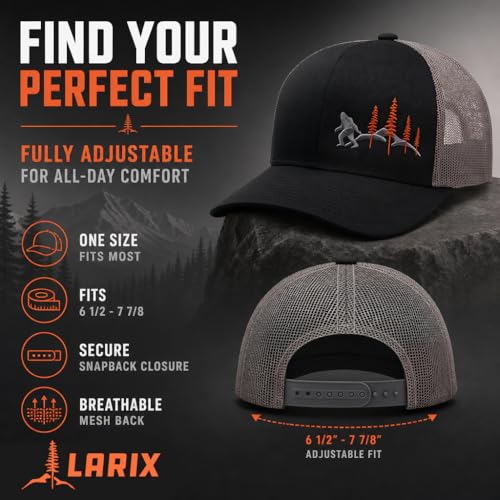 LARIX Trucker Hat Men - Snapback Cap with Breatheable Mesh Back, Hats for men, Mens Hat, Mens Trucker Hats - color: Black Gray (Wb)